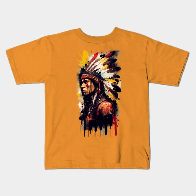 Native American Warrior V2 Kids T-Shirt by Peter Awax